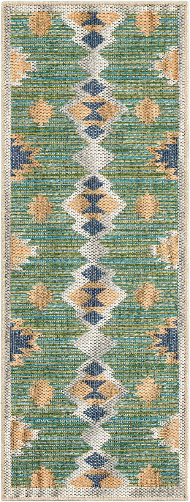 Green 2' x 5' 1 Baja Outdoor Runner Area Rug Weather Resistant for Patio, Deck, Terrace, Balcony, Porch 100% Polypropylene Modern Outside Decor for Sale at Rug Engine