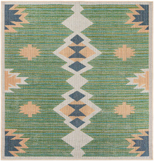 Green 6' 1 x 6' 1 Baja Outdoor Square Area Rug Weather Resistant for Patio, Deck, Terrace, Balcony, Porch 100% Polypropylene Modern Outside Decor for Sale at Rug Engine