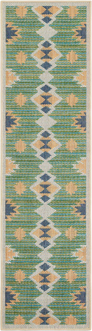 Green 2' x 7' 1 Baja Outdoor Runner Area Rug Weather Resistant for Patio, Deck, Terrace, Balcony, Porch 100% Polypropylene Modern Outside Decor for Sale at Rug Engine