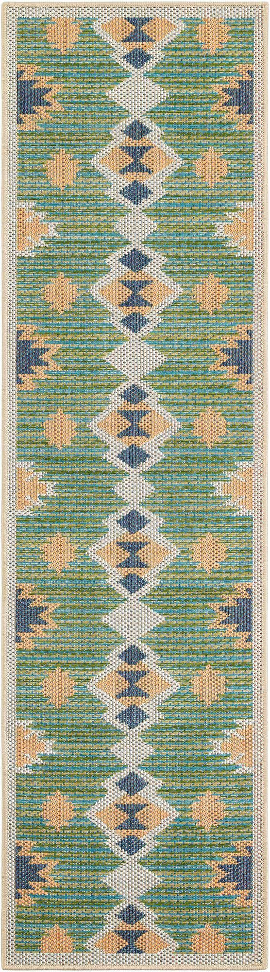 Green 2' x 7' 1 Baja Outdoor Runner Area Rug Weather Resistant for Patio, Deck, Terrace, Balcony, Porch 100% Polypropylene Modern Outside Decor for Sale at Rug Engine