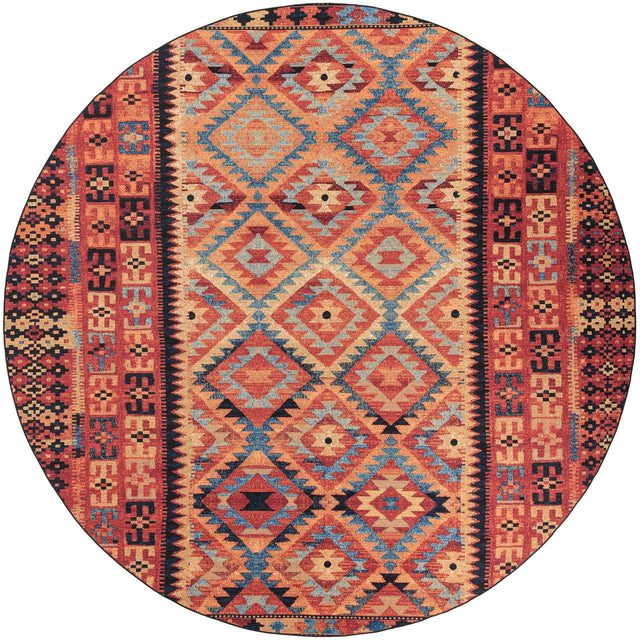Multicolor 12' x 12' Outdoor Tribal Round Area Rug Weather Resistant for Patio, Deck, Terrace, Balcony, Porch Traditional Design Water Safe Outside Carpet for Sale at Rug Engine