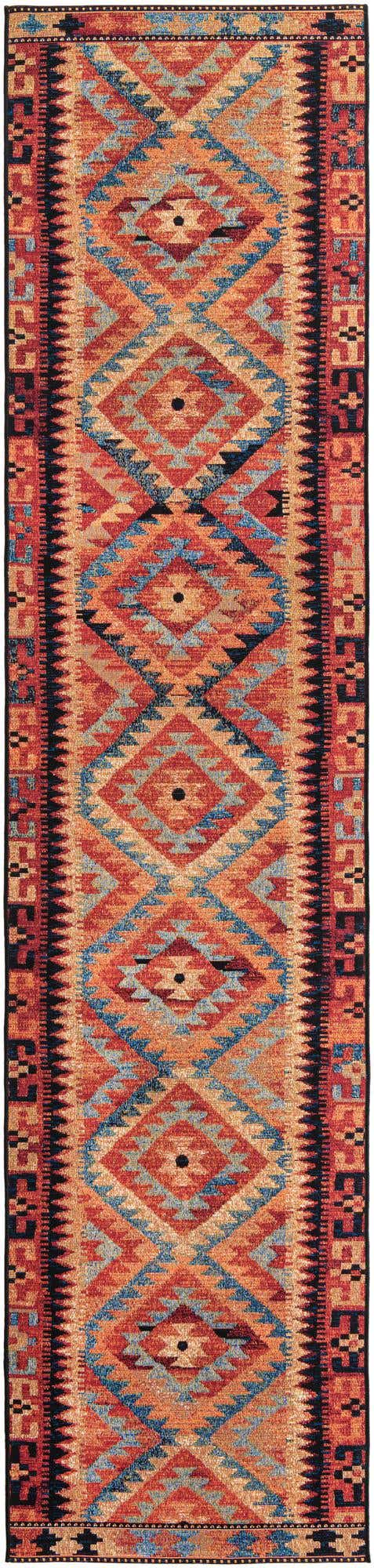 Multicolor 2' 7 x 12' Outdoor Tribal Runner Area Rug Weather Resistant for Patio, Deck, Terrace, Balcony, Porch Traditional Design Water Safe Outside Carpet for Sale at Rug Engine