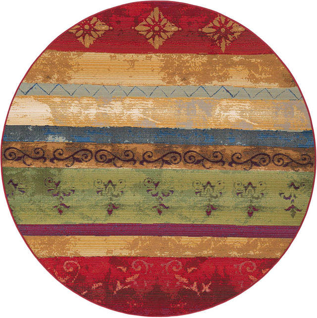 Multicolor 6' 1 x 6' 1 Outdoor Modern Round Area Rug Weather Resistant for Patio, Deck, Terrace, Balcony, Porch 100% Polypropylene Modern Outside Carpet for Sale at Rug Engine
