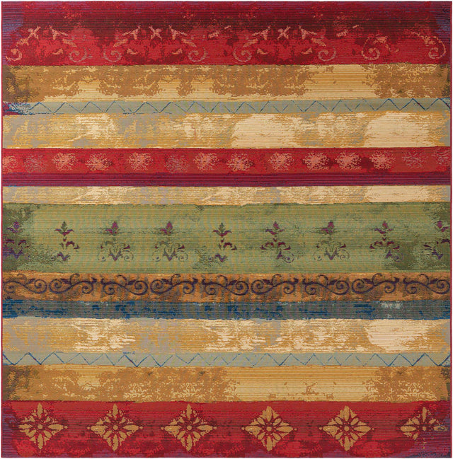 Multicolor 7' 10 x 7' 10 Outdoor Modern Square Area Rug Weather Resistant for Patio, Deck, Terrace, Balcony, Porch 100% Polypropylene Modern Outside Carpet for Sale at Rug Engine