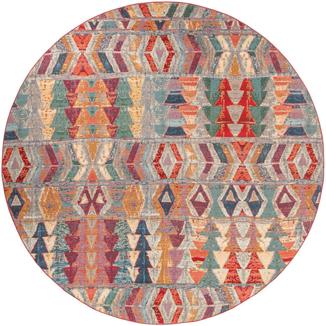 Multicolor 12' x 12' Outdoor Modern Round Area Rug Weather Resistant for Patio, Deck, Terrace, Balcony, Porch 100% Polypropylene Modern Outside Carpet for Sale at Rug Engine