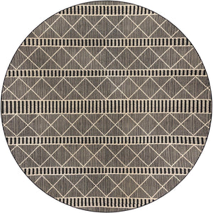 Black 10' x 10' Outdoor Trellis Round Area Rug Weather Resistant for Patio, Deck, Terrace, Balcony, Porch Geometric Design Water Safe Outside Carpet for Sale at Rug Engine