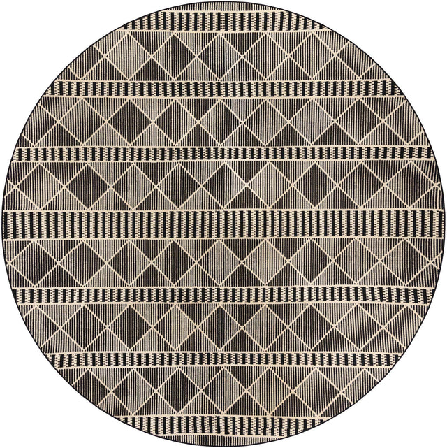 Black 10' x 10' Outdoor Trellis Round Area Rug Weather Resistant for Patio, Deck, Terrace, Balcony, Porch Geometric Design Water Safe Outside Carpet for Sale at Rug Engine