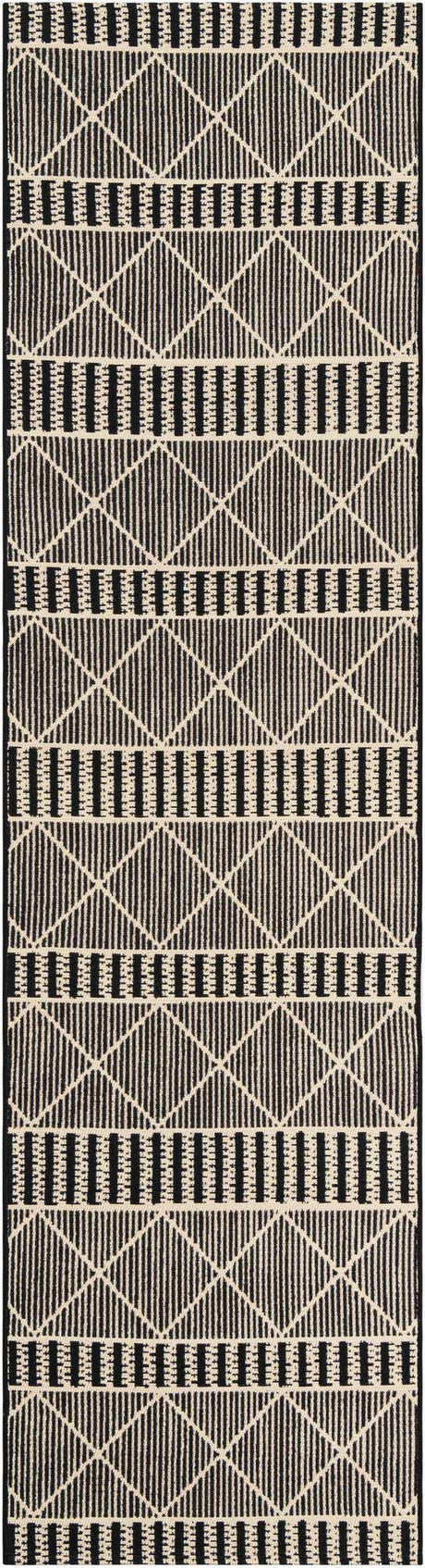 Black 2' 7 x 10' Outdoor Trellis Runner Area Rug Weather Resistant for Patio, Deck, Terrace, Balcony, Porch Geometric Design Water Safe Outside Carpet for Sale at Rug Engine