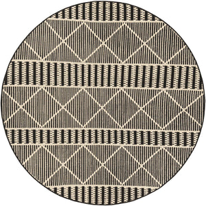 Black 5' 3 x 5' 3 Outdoor Trellis Round Area Rug Weather Resistant for Patio, Deck, Terrace, Balcony, Porch Geometric Design Water Safe Outside Carpet for Sale at Rug Engine
