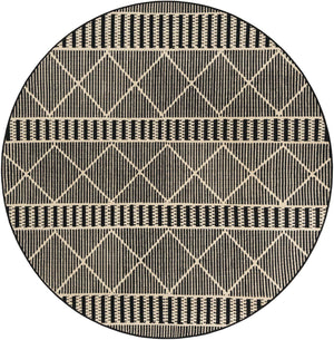 Black 6' 1 x 6' 1 Outdoor Trellis Round Area Rug Weather Resistant for Patio, Deck, Terrace, Balcony, Porch Geometric Design Water Safe Outside Carpet for Sale at Rug Engine