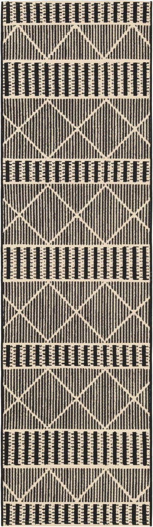 Black 2' x 7' 1 Outdoor Trellis Runner Area Rug Weather Resistant for Patio, Deck, Terrace, Balcony, Porch Geometric Design Water Safe Outside Carpet for Sale at Rug Engine