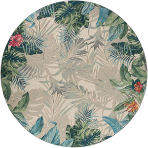 Multicolor 12' x 12' Outdoor Botanical Round Area Rug Weather Resistant for Patio, Deck, Terrace, Balcony, Porch Polypropylene Garden Floral Tropical Carpet for Sale at Rug Engine