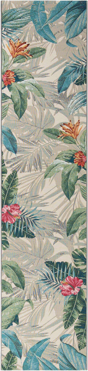 Multicolor 2' 7 x 12' Outdoor Botanical Runner Area Rug Weather Resistant for Patio, Deck, Terrace, Balcony, Porch Polypropylene Garden Floral Tropical Carpet for Sale at Rug Engine