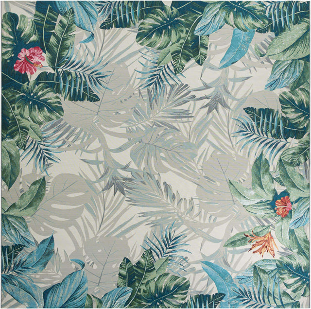 Multicolor 12' x 12' Outdoor Botanical Square Area Rug Weather Resistant for Patio, Deck, Terrace, Balcony, Porch Polypropylene Garden Floral Tropical Carpet for Sale at Rug Engine