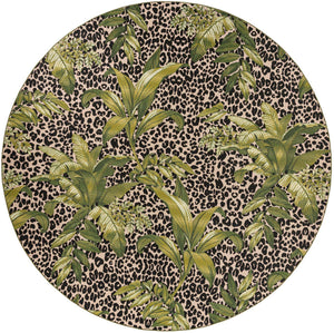 Green 12' x 12' Outdoor Botanical Round Area Rug Weather Resistant for Patio, Deck, Terrace, Balcony, Porch Polypropylene Garden Floral Tropical Carpet for Sale at Rug Engine