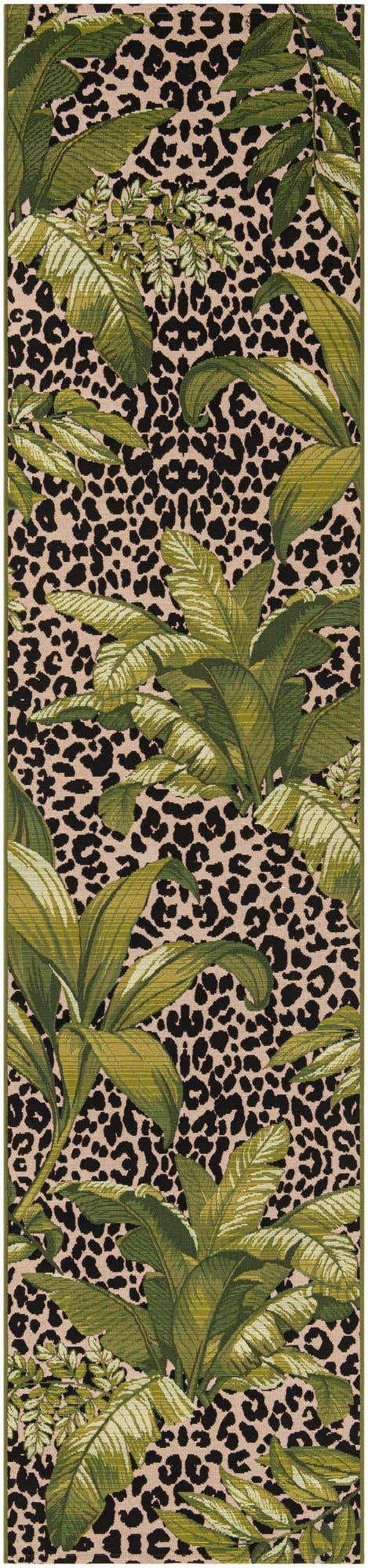 Green 2' 7 x 12' Outdoor Botanical Runner Area Rug Weather Resistant for Patio, Deck, Terrace, Balcony, Porch Polypropylene Garden Floral Tropical Carpet for Sale at Rug Engine