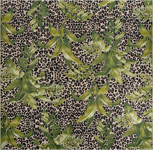Green 12' x 12' Outdoor Botanical Square Area Rug Weather Resistant for Patio, Deck, Terrace, Balcony, Porch Polypropylene Garden Floral Tropical Carpet for Sale at Rug Engine
