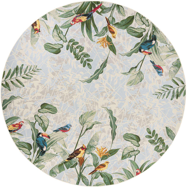 Multicolor 12' x 12' Outdoor Botanical Round Area Rug Weather Resistant for Patio, Deck, Terrace, Balcony, Porch Polypropylene Garden Floral Tropical Carpet for Sale at Rug Engine