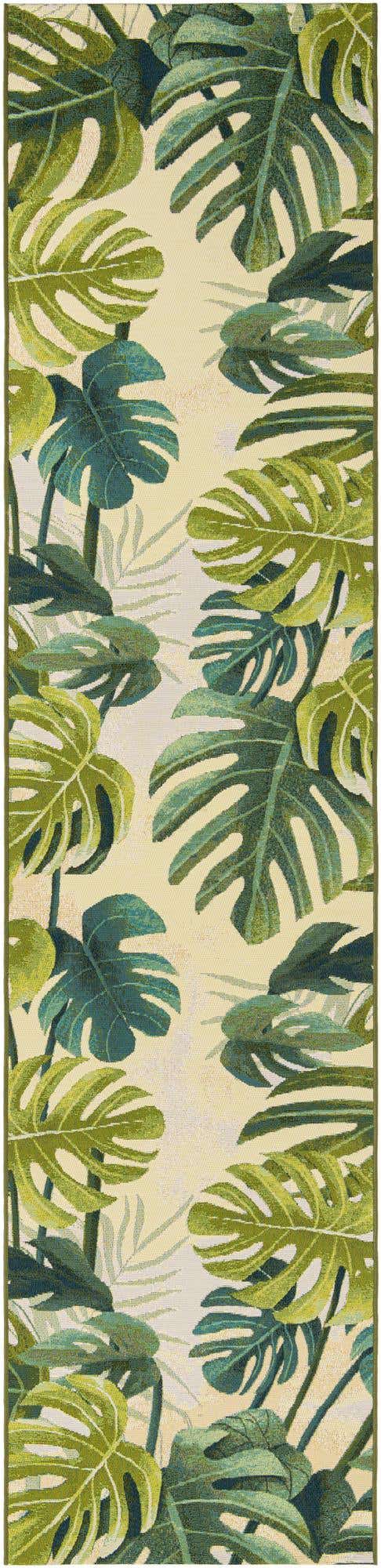 Green 2' 7 x 12' Outdoor Botanical Runner Area Rug Weather Resistant for Patio, Deck, Terrace, Balcony, Porch Polypropylene Garden Floral Tropical Carpet for Sale at Rug Engine
