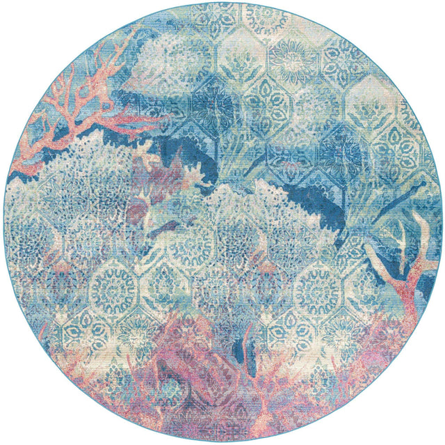 Multicolor 10' x 10' Outdoor Coastal Round Area Rug Weather Resistant for Patio, Deck, Terrace, Balcony, Porch 100% Polypropylene Coastal Decor Carpet for Sale at Rug Engine