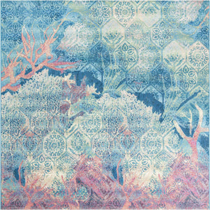 Multicolor 10' x 10' Outdoor Coastal Square Area Rug Weather Resistant for Patio, Deck, Terrace, Balcony, Porch 100% Polypropylene Coastal Decor Carpet for Sale at Rug Engine