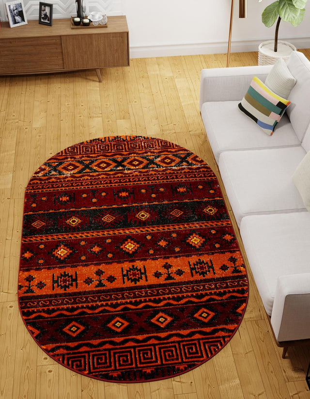 Rust Red 6' 1 x 9' Lucerne Oval Area Rug 100% Polypropylene Traditional Classic Easy Clean Carpet for Kitchens, Living Rooms, Bedroom, Office for Sale at Rug Engine