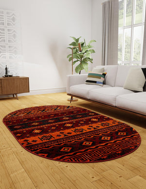 Rust Red 5' 3 x 8' Lucerne Oval Area Rug 100% Polypropylene Traditional Classic Easy Clean Carpet for Kitchens, Living Rooms, Bedroom, Office for Sale at Rug Engine