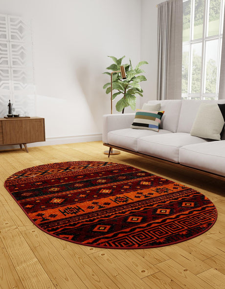 Rust Red 6' 1 x 9' Lucerne Oval Area Rug 100% Polypropylene Traditional Classic Easy Clean Carpet for Kitchens, Living Rooms, Bedroom, Office for Sale at Rug Engine