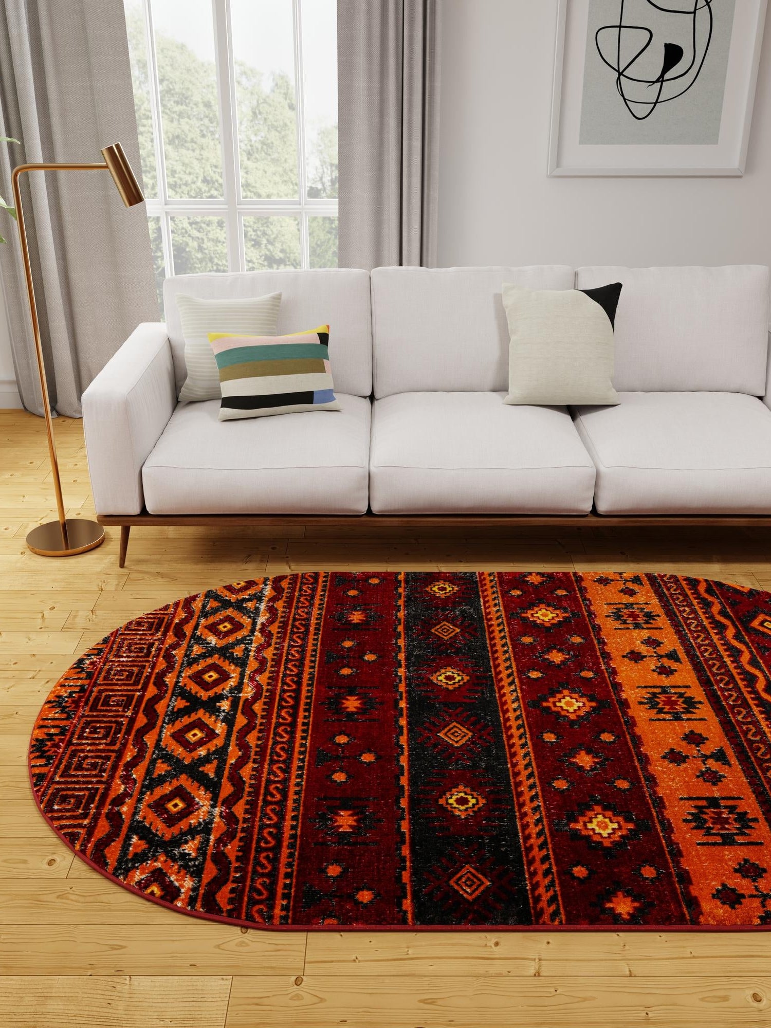 Rust Red 6' 1 x 9' Lucerne Oval Area Rug 100% Polypropylene Traditional Classic Easy Clean Carpet for Kitchens, Living Rooms, Bedroom, Office for Sale at Rug Engine