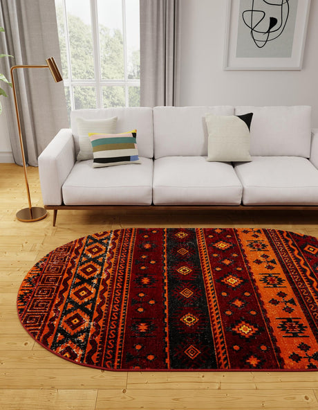 Rust Red 6' 1 x 9' Lucerne Oval Area Rug 100% Polypropylene Traditional Classic Easy Clean Carpet for Kitchens, Living Rooms, Bedroom, Office for Sale at Rug Engine