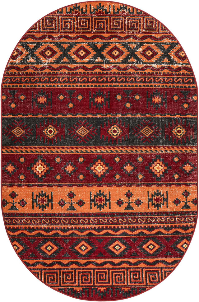 Rust Red 5' 3 x 8' Lucerne Oval Area Rug 100% Polypropylene Traditional Classic Easy Clean Carpet for Kitchens, Living Rooms, Bedroom, Office for Sale at Rug Engine