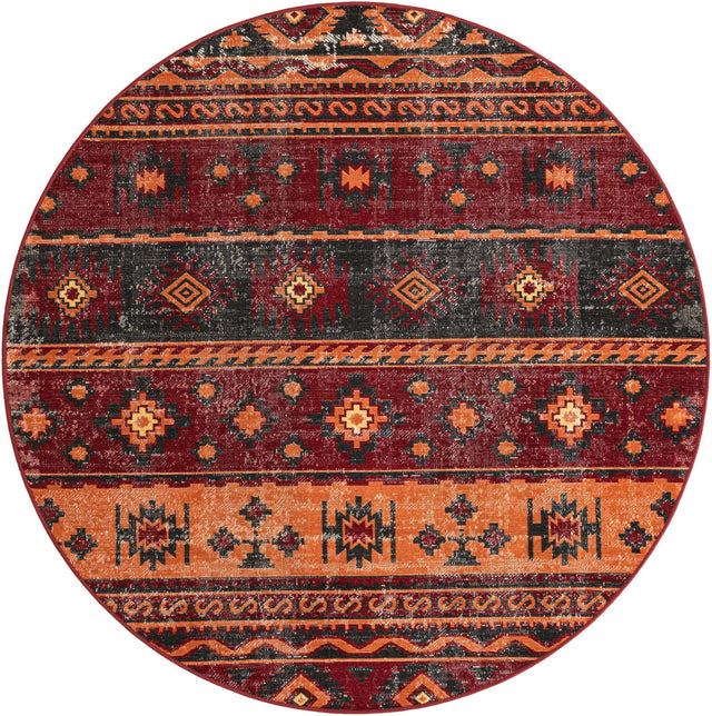 Rust Red 6' 1 x 6' 1 Lucerne Round Area Rug 100% Polypropylene Traditional Classic Easy Clean Carpet for Kitchens, Living Rooms, Bedroom, Office for Sale at Rug Engine