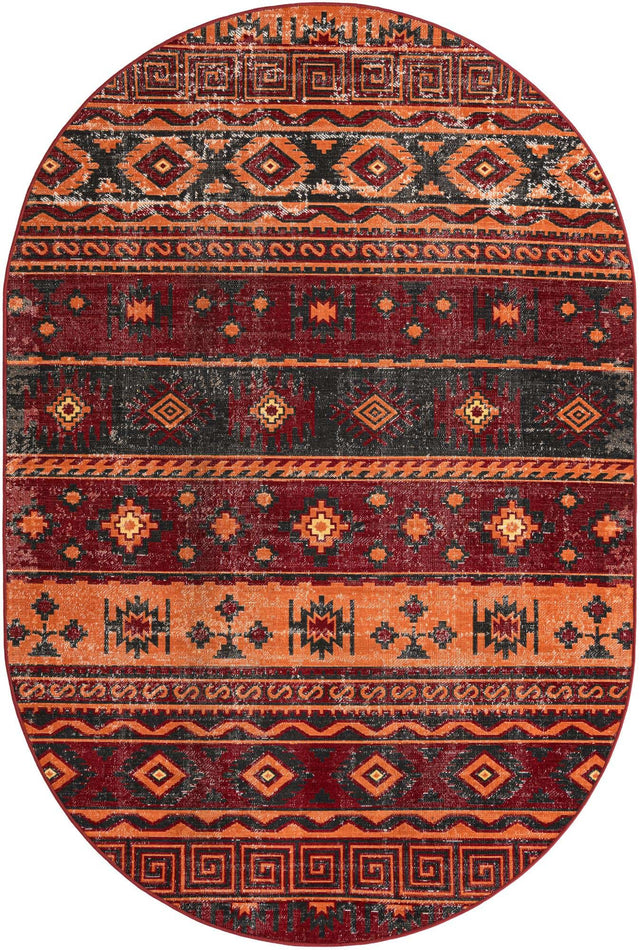 Rust Red 6' 1 x 9' Lucerne Oval Area Rug 100% Polypropylene Traditional Classic Easy Clean Carpet for Kitchens, Living Rooms, Bedroom, Office for Sale at Rug Engine