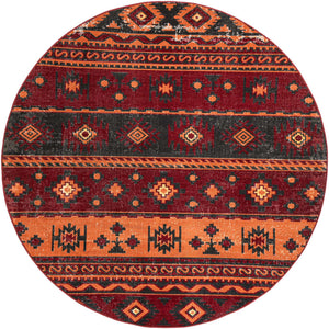 Rust Red 7' 10 x 7' 10 Lucerne Round Area Rug 100% Polypropylene Traditional Classic Easy Clean Carpet for Kitchens, Living Rooms, Bedroom, Office for Sale at Rug Engine