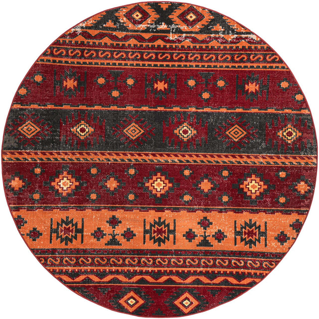 Rust Red 7' 10 x 7' 10 Lucerne Round Area Rug 100% Polypropylene Traditional Classic Easy Clean Carpet for Kitchens, Living Rooms, Bedroom, Office for Sale at Rug Engine
