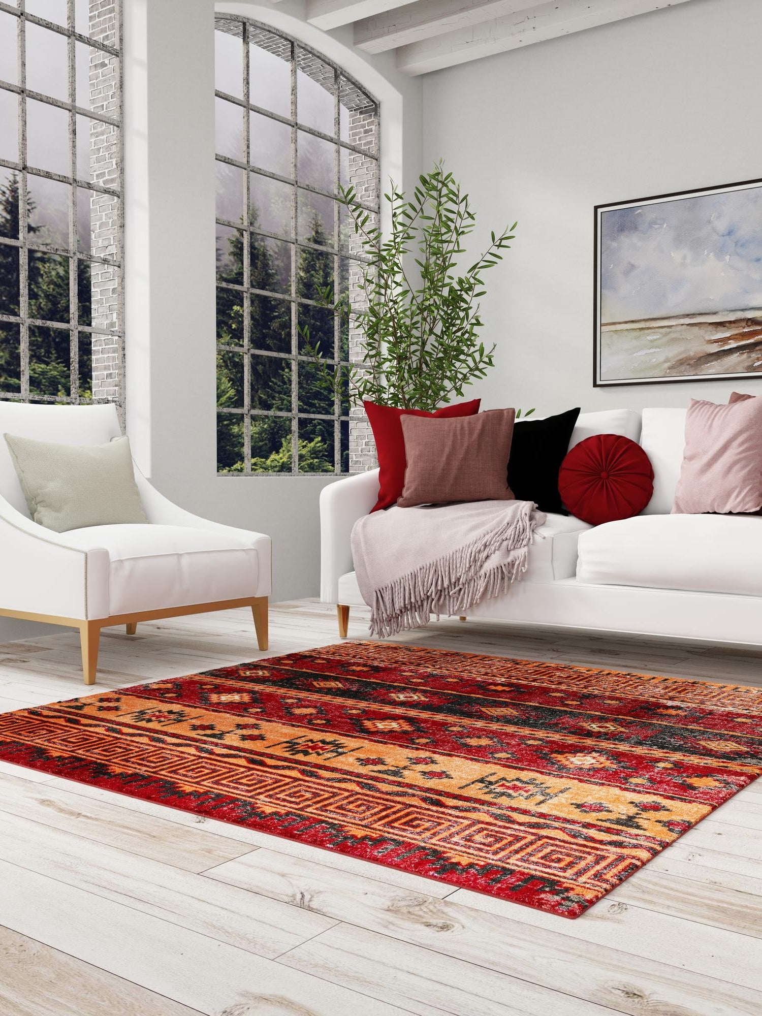 Rust Red 6' 1 x 6' 1 Lucerne Square Area Rug 100% Polypropylene Traditional Classic Easy Clean Carpet for Kitchens, Living Rooms, Bedroom, Office for Sale at Rug Engine