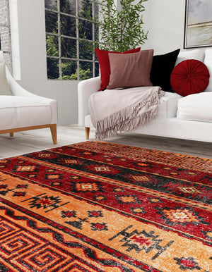 Rust Red 7' 10 x 7' 10 Lucerne Square Area Rug 100% Polypropylene Traditional Classic Easy Clean Carpet for Kitchens, Living Rooms, Bedroom, Office for Sale at Rug Engine