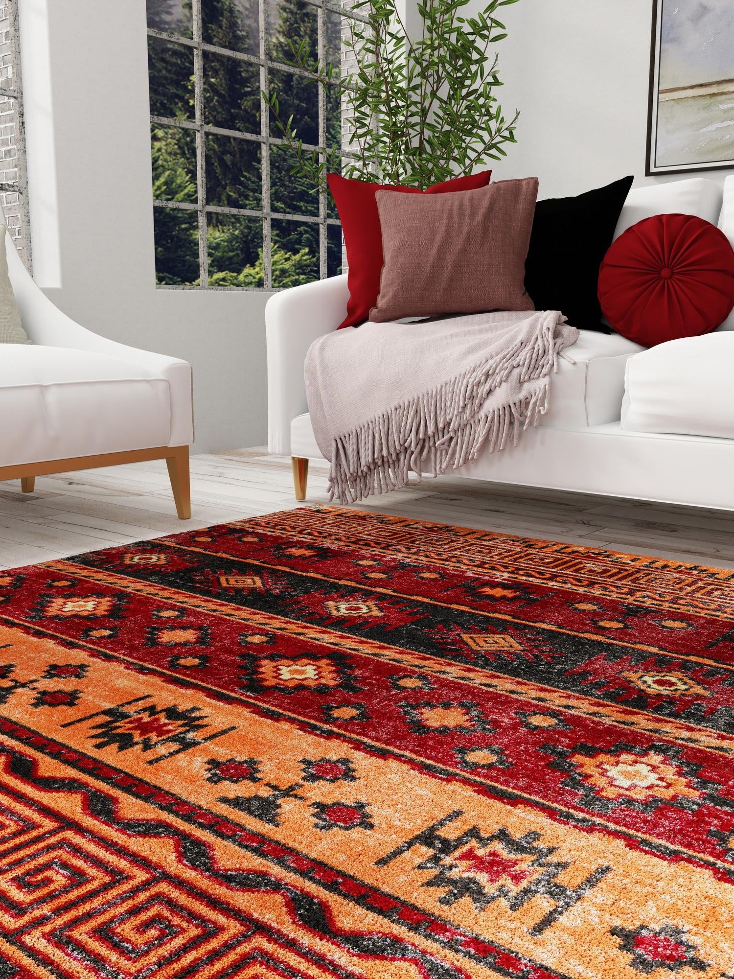 Rust Red 6' 1 x 6' 1 Lucerne Square Area Rug 100% Polypropylene Traditional Classic Easy Clean Carpet for Kitchens, Living Rooms, Bedroom, Office for Sale at Rug Engine