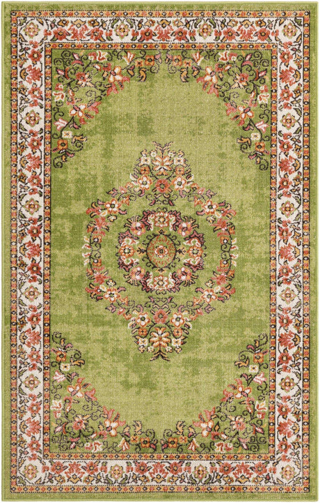 Green 3' 3 x 5' 3 Lucerne Rectangle Area Rug 100% Polypropylene Traditional Classic Easy Clean Carpet for Kitchens, Living Rooms, Bedroom, Office for Sale at Rug Engine