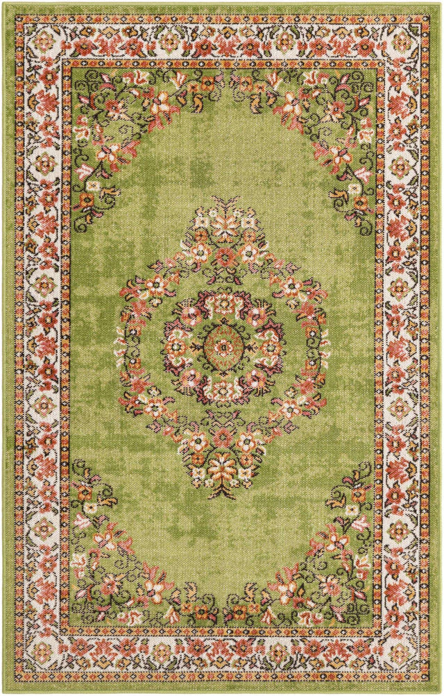 Green 3' 3 x 5' 3 Lucerne Rectangle Area Rug 100% Polypropylene Traditional Classic Easy Clean Carpet for Kitchens, Living Rooms, Bedroom, Office for Sale at Rug Engine