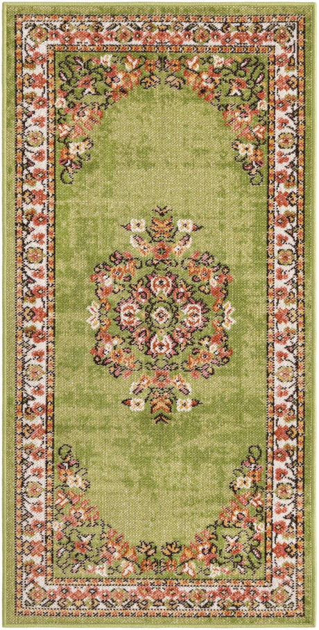 Green 2' x 4' 1 Lucerne Runner Area Rug 100% Polypropylene Traditional Classic Easy Clean Carpet for Kitchens, Living Rooms, Bedroom, Office for Sale at Rug Engine