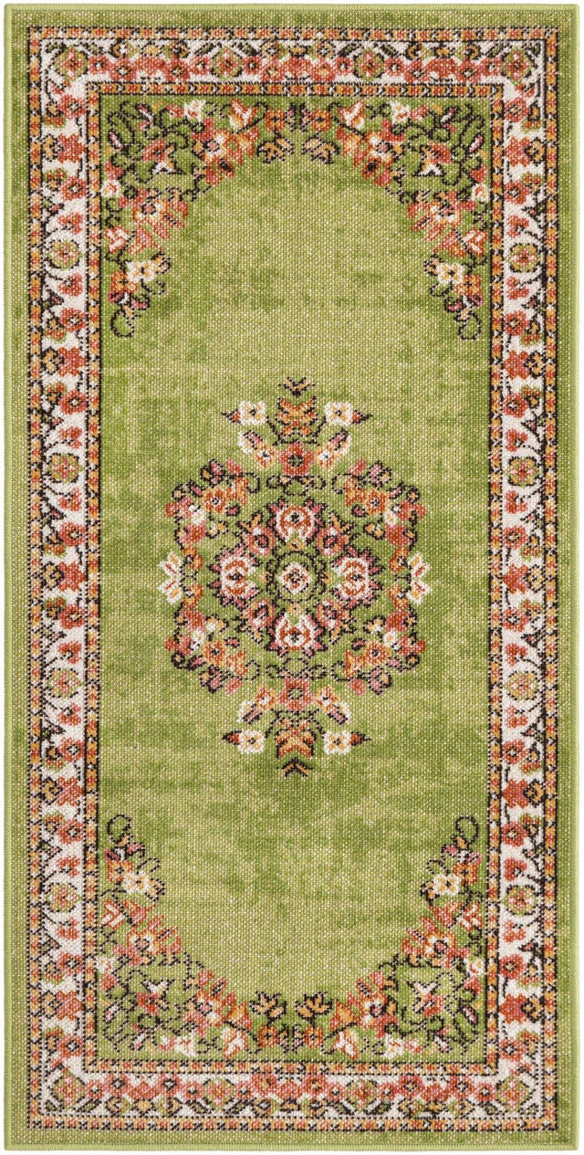 Green 2' x 4' 1 Lucerne Runner Area Rug 100% Polypropylene Traditional Classic Easy Clean Carpet for Kitchens, Living Rooms, Bedroom, Office for Sale at Rug Engine