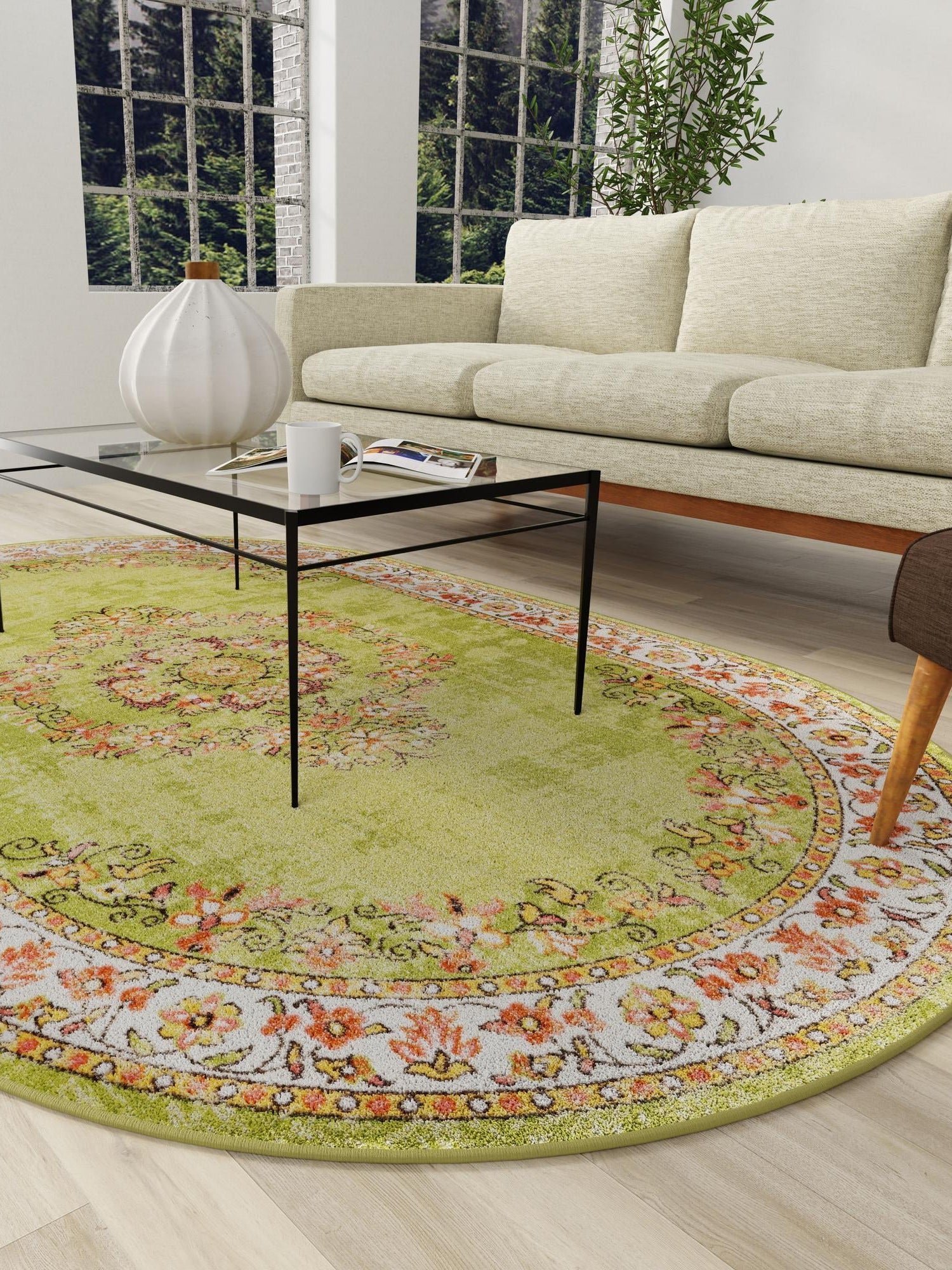 Green 5' 3 x 8' Lucerne Oval Area Rug 100% Polypropylene Traditional Classic Easy Clean Carpet for Kitchens, Living Rooms, Bedroom, Office for Sale at Rug Engine