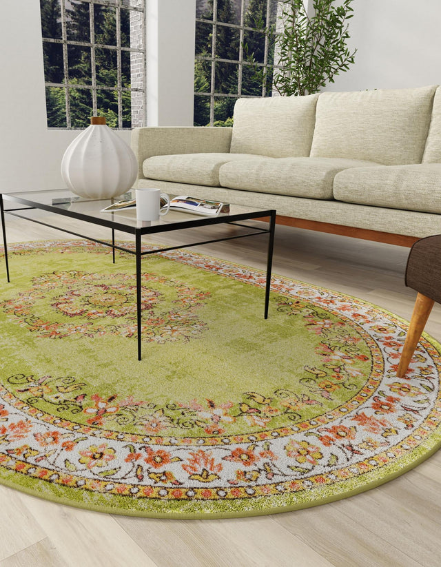 Green 5' 3 x 8' Lucerne Oval Area Rug 100% Polypropylene Traditional Classic Easy Clean Carpet for Kitchens, Living Rooms, Bedroom, Office for Sale at Rug Engine