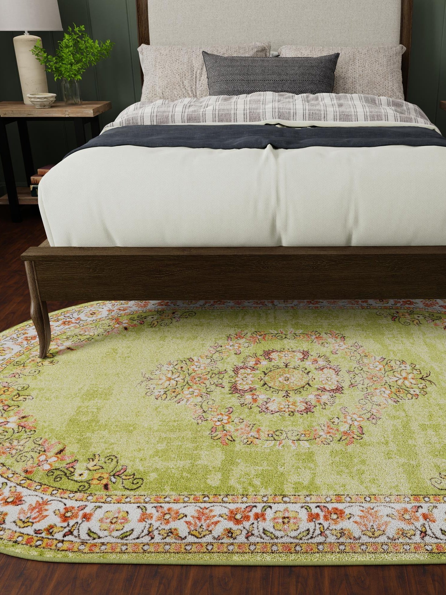Green 5' 3 x 8' Lucerne Oval Area Rug 100% Polypropylene Traditional Classic Easy Clean Carpet for Kitchens, Living Rooms, Bedroom, Office for Sale at Rug Engine