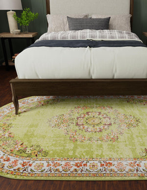 Green 5' 3 x 8' Lucerne Oval Area Rug 100% Polypropylene Traditional Classic Easy Clean Carpet for Kitchens, Living Rooms, Bedroom, Office for Sale at Rug Engine