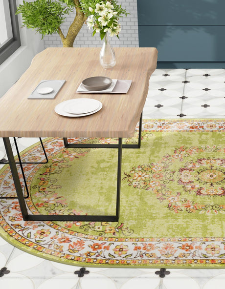 Green 6' 1 x 9' Lucerne Oval Area Rug 100% Polypropylene Traditional Classic Easy Clean Carpet for Kitchens, Living Rooms, Bedroom, Office for Sale at Rug Engine