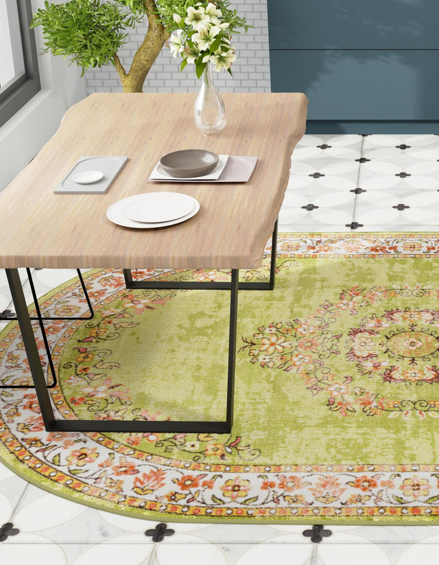 Green 6' 1 x 9' Lucerne Oval Area Rug 100% Polypropylene Traditional Classic Easy Clean Carpet for Kitchens, Living Rooms, Bedroom, Office for Sale at Rug Engine