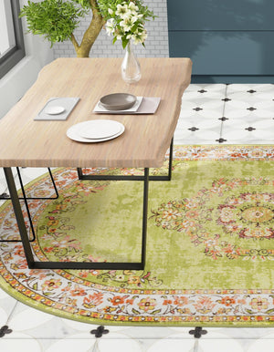 Green 5' 3 x 8' Lucerne Oval Area Rug 100% Polypropylene Traditional Classic Easy Clean Carpet for Kitchens, Living Rooms, Bedroom, Office for Sale at Rug Engine