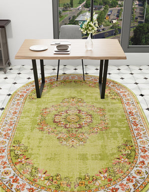 Green 6' 1 x 9' Lucerne Oval Area Rug 100% Polypropylene Traditional Classic Easy Clean Carpet for Kitchens, Living Rooms, Bedroom, Office for Sale at Rug Engine